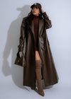 Vanguard Trench Faux Leather Coat Brown with Belt and Pockets