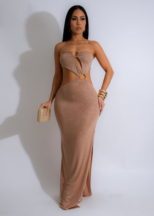 Starlit Temptation Sparkle Maxi Dress Nude, front view, full-length, sequin embellishments, sleeveless