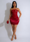 Midnight Veil Corset Satin Mini Dress Red, front view, with lace details and adjustable straps