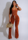 A beautiful and comfy ribbed pant set in a vibrant orange color