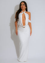 Fire & Flow Ruched Rhinestone Maxi Dress White