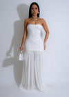 Moonlit Cascade Mesh Maxi Dress White, front view, flowing and elegant 