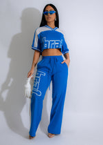 Stylish and comfortable Varsity Vibes Pant Set in vibrant blue color