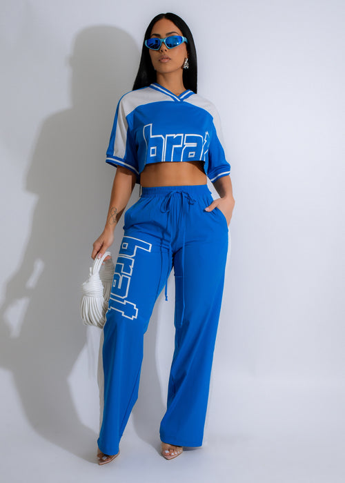 Stylish and comfortable Varsity Vibes Pant Set in vibrant blue color