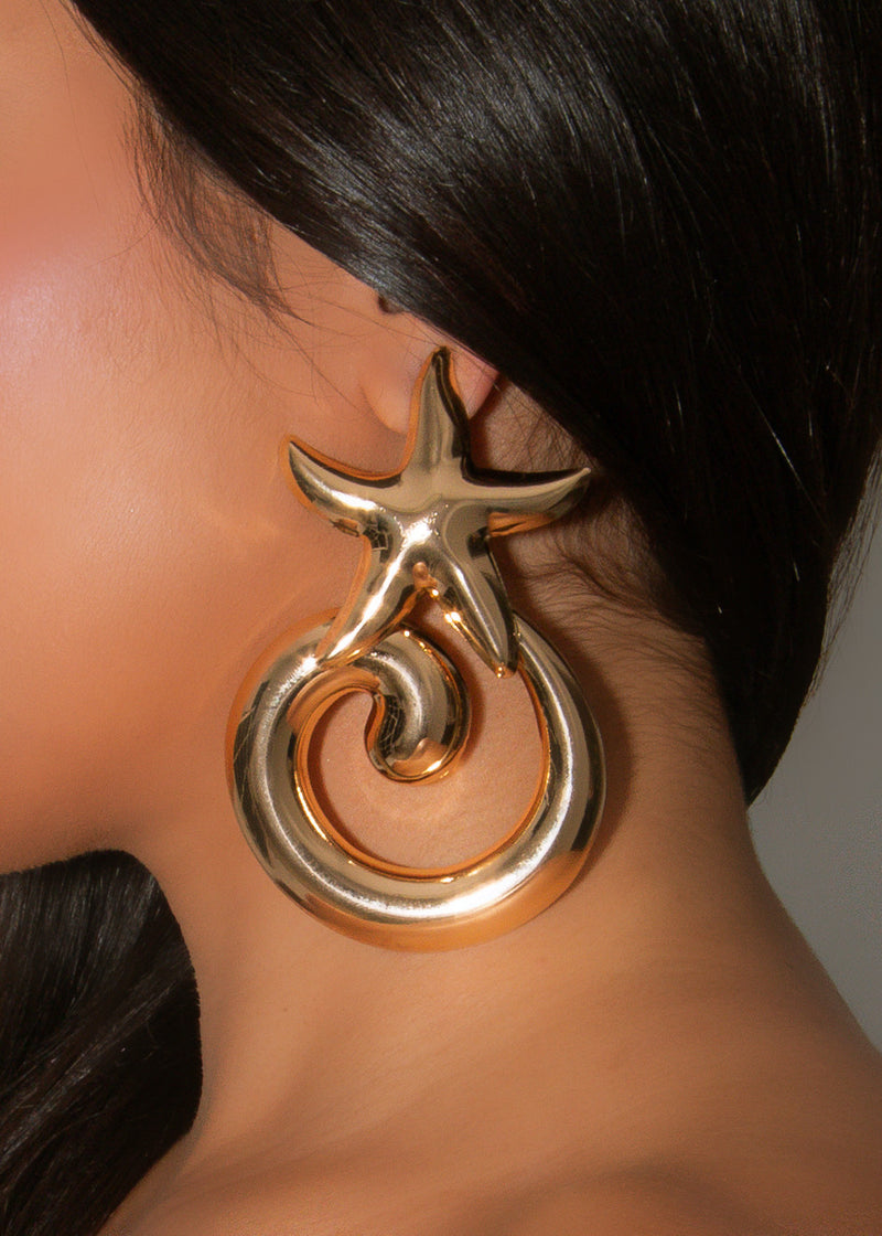 Ocean Goddess Statement Earrings Gold