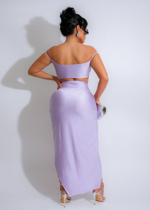 Gorgeous purple skirt set adorned with sparkling rhinestones, perfect for making a statement