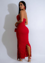 Alt text: Elegant and alluring, the Onyx Muse Lace Maxi Dress in bold red exudes timeless sophistication and feminine allure, with delicate lace detailing and a flattering silhouette