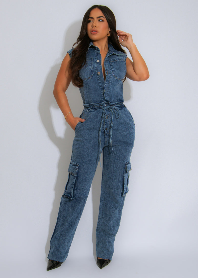 The Trailblazer Cargo Jumpsuit Dark Denim