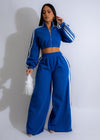 Two-piece blue striped pant set with a comfortable and stylish design for urban wear