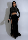 Ruby Splendor Sequin Pearl Skirt Set Black, a glamorous and elegant outfit perfect for special occasions and evenings out 