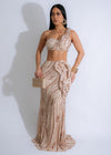 Opulent Waves Sequin Mesh Skirt Set Nude in elegant champagne color with sparkling sequins and intricate mesh details