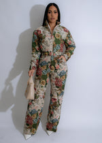 Garden Tapestry Floral Pant Set Nude in soft, neutral colors