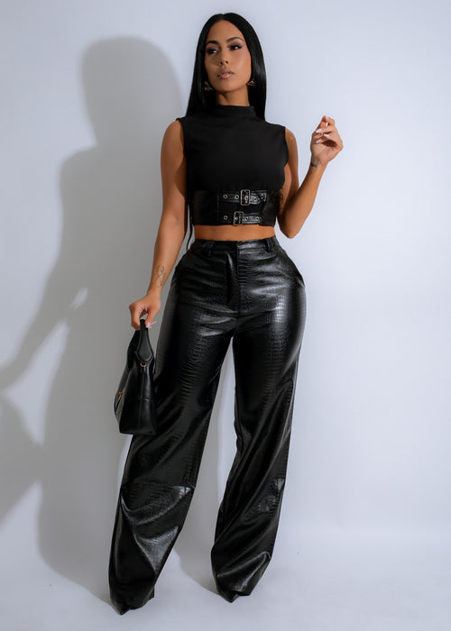 Shadow Viper Faux Leather Pant Set Black with matching top and bottom