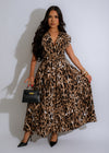 Luxurious Wild Elegance Midi Dress in Stunning Brown Shade for Women