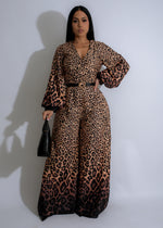 Glamorous brown leopard print jumpsuit with a sleek and stylish design