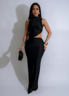 Stunning black ruched maxi dress with curve-enhancing silhouette and elegant design