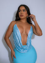 Crystal Ripple Mesh Sequin Rhinestones Crop Top Blue