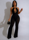 Stunning black jumpsuit with elegant v-neck and adjustable waist belt