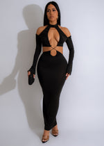 Feeling Lucky Cut Out Maxi Dress Black with side cutouts and plunging neckline