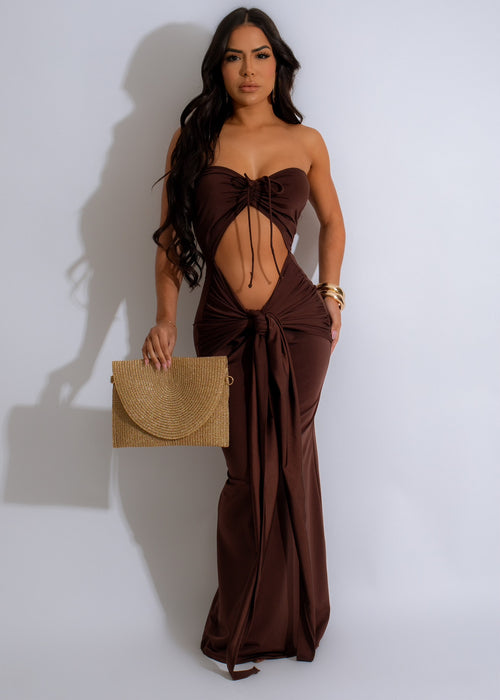 Embrace Timeless Ruched Maxi Dress Brown