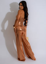  Stunning gold jumpsuit with metallic sheen and flattering silhouette