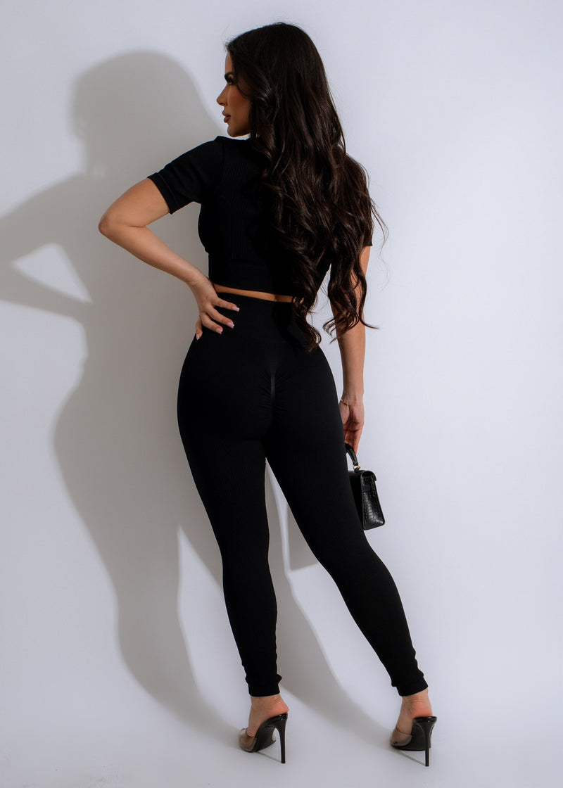 In Motion Ribbed Legging Set Black