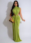 Vibrant Elegance Ruched Maxi Dress in Green, a stunning and sophisticated dress perfect for any special occasion or event