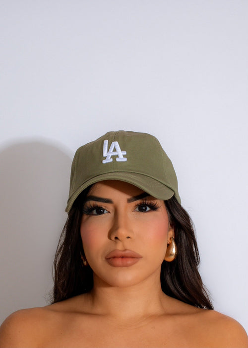 Stylish green Cool Girl LA hat with adjustable strap and embroidered logo