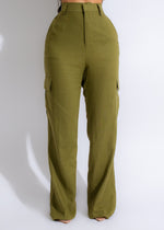 One For One Linen Cargo Pants Olive