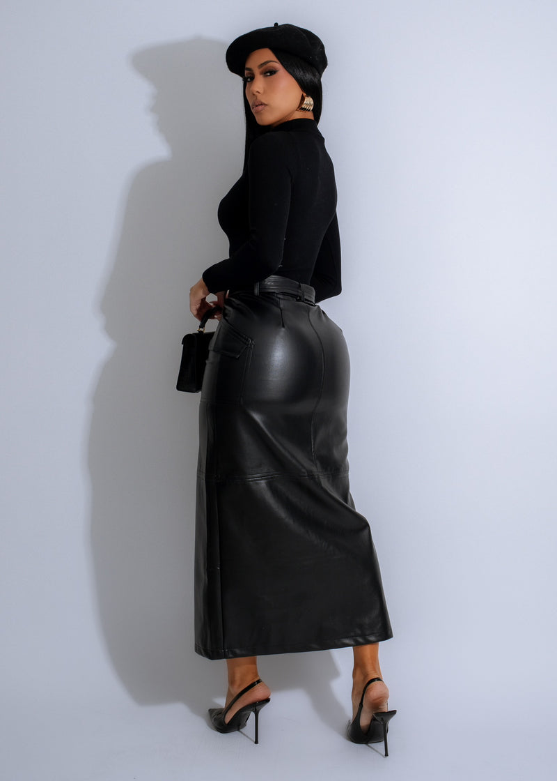 Stylish and versatile black faux leather skirt for everyday wear