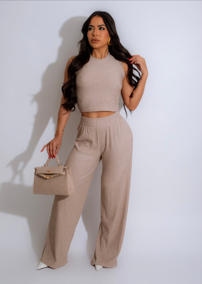 Lift Me Up Pant Set Nude: Two-piece loungewear set in neutral nude color