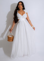 Delicate Rose Ruffle Maxi Dress White