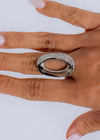 Sleek Oval Statement Ring Silver, a shiny and modern jewelry piece with a smooth, elongated oval shape, perfect as a fashion accessory for any occasion