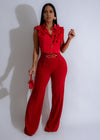 Vibrant crimson red pants with a flattering fit and radiant appearance