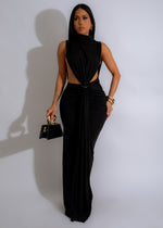 Vibrant Elegance Ruched Maxi Dress Black - Elegant and stylish evening gown with flattering ruched detailing in classic black color