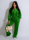 Why Wait Velvet Pant Set Green