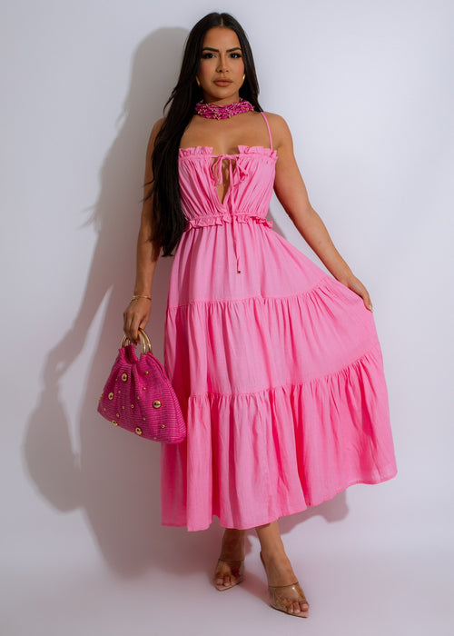 With Love Linen Midi Dress Pink - Front View, showcasing elegant design and soft pink color