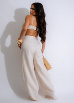  Stylish and comfortable nude tweed pant set with lace accents