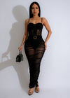 Modesty Mesh Ruched Maxi Dress Black, elegant and versatile evening wear