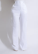 Close-up of the cargo pockets on One For One Linen Cargo Pants White, perfect for storing small items