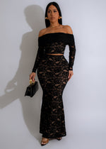 In Your Dreams Lace Skirt Set Black - Front View