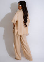 Elegant and comfortable satin pant set in nude color, designed to provide a luxurious feel and a flattering fit for women