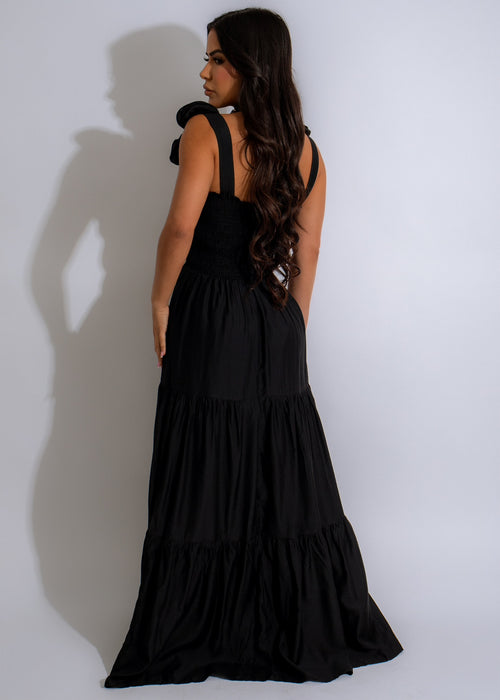  Enchanted Rose Maxi Dress Black made with soft, flowing fabric and elegant silhouette, ideal for a special occasion