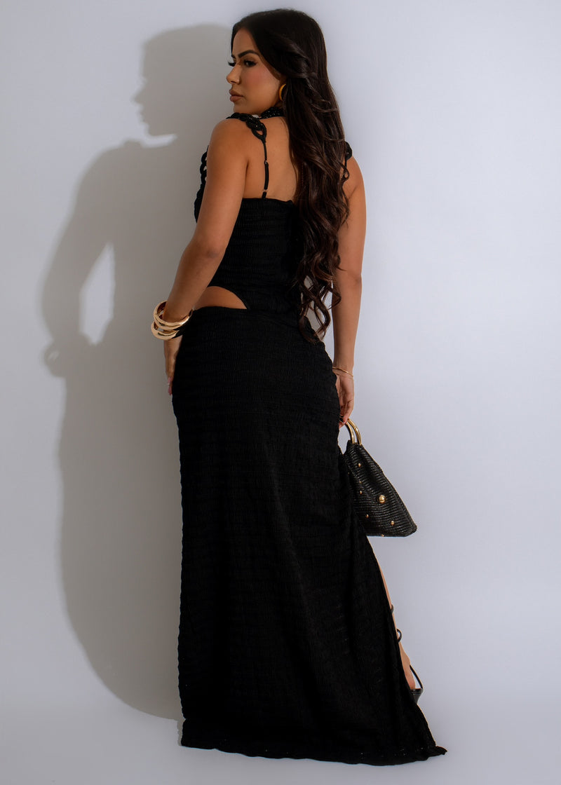  Gorgeous Midnight Elegance Ruched Skirt Set in classic black color