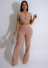 Bow Elegance Knit Pant Set Nude in soft neutral color with elegant bow detail and comfortable knit fabric 