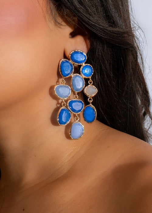 Beautiful pair of handcrafted gemstone cascade earrings in stunning blue