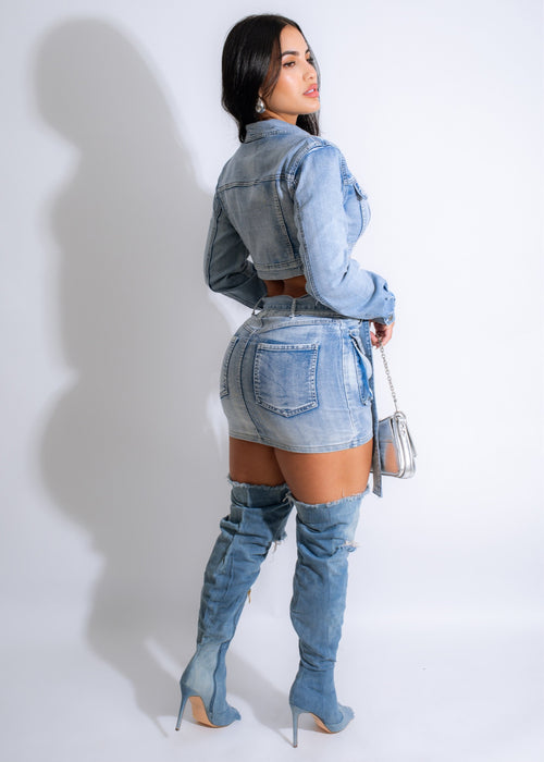 Stylish and trendy Flirt with Me Denim Skirt Set, perfect for casual outings or a night out