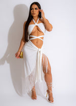 Timeless Crush Fringe Skirt Set White