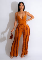 Feel Me Fringe Pant Set Brown