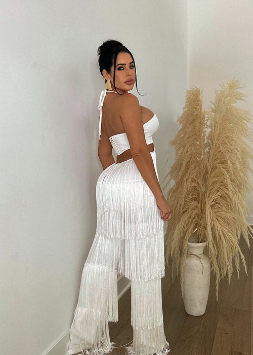 She's Untamable Fringe Jumpsuit White